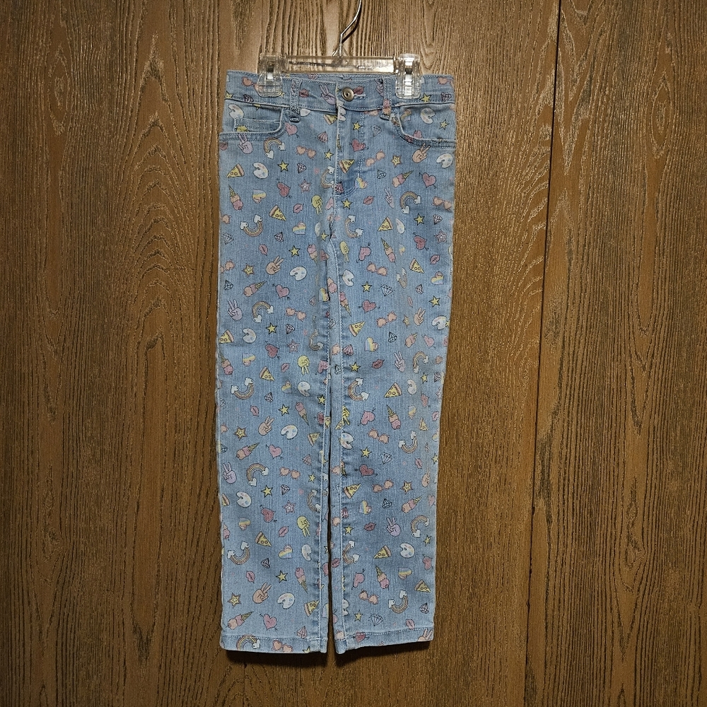 GirlsChildrens Place Floral Patterned Blue Jeans